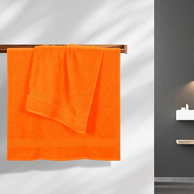 Elvana Home Cotton 2 Pack Oversized Bath Towel Set 28x55 inches, Large Bath Towels, Ultra Absorbant Compact Quickdry & Lightweight Towel, Ideal for Gym Travel Camp Pool - Orange