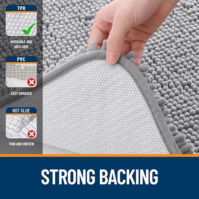 OLANLY Bathroom Rugs Sets 2 Piece, Soft Absorbent Chenille Bath Mats and U-Shaped Contour Toilet Mat Area Rug Set, Machine Washable Bath Carpet, Home Decor Accessories(30"x20"+24"x20", Grey)