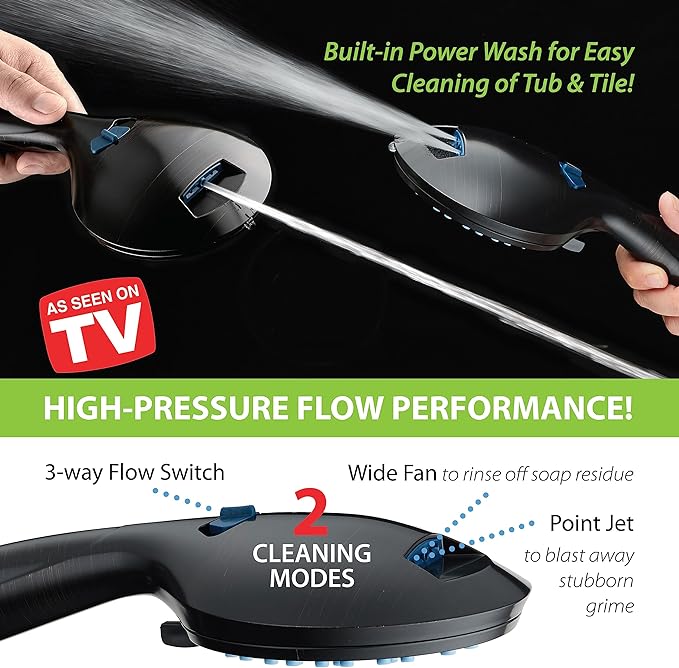 Hotel Spa AquaCare As-Seen-On-TV High Pressure Handheld & Rain 50-mode 3-way Shower Head Combo with Anti-clog Jets, 2-mode Tub & Pet Power Wash, Extra Wall Bracket, 6 ft. Hose, Oil Rubbed Bronze