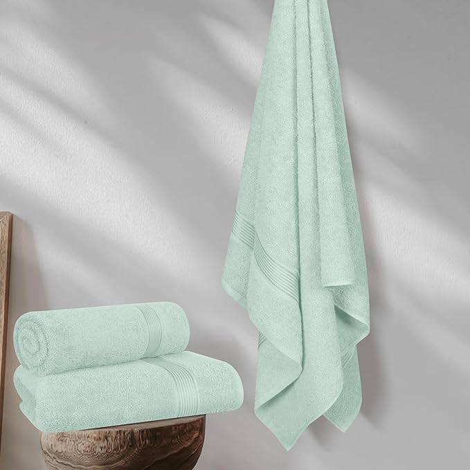 Elvana Home Cotton 2 Pack Oversized Bath Towel Set 28x55 inches, Large Bath Towels, Ultra Absorbant Compact Quickdry & Lightweight Towel, Ideal for Gym Travel Camp Pool - Sea Green