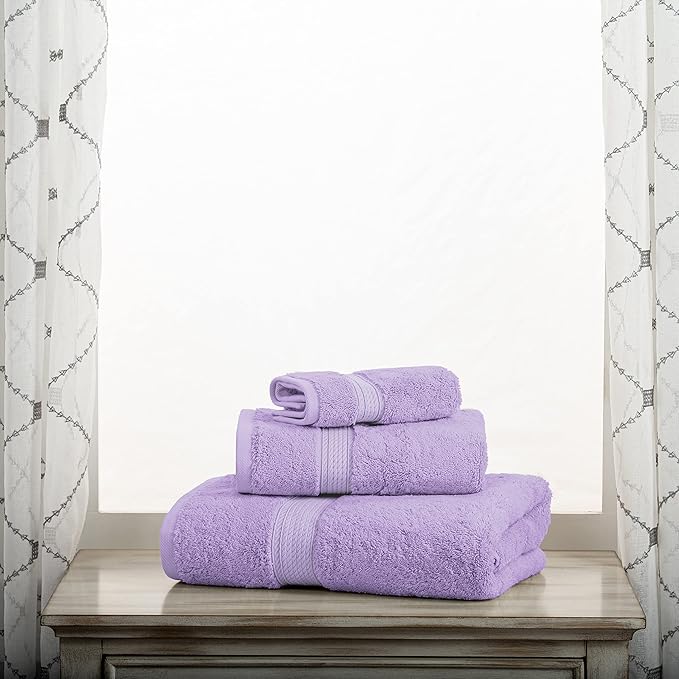Buckingham Egyptian Cotton 3-Piece Towel Set, Washcloths, Hand Towels, Bath Towels, Purple