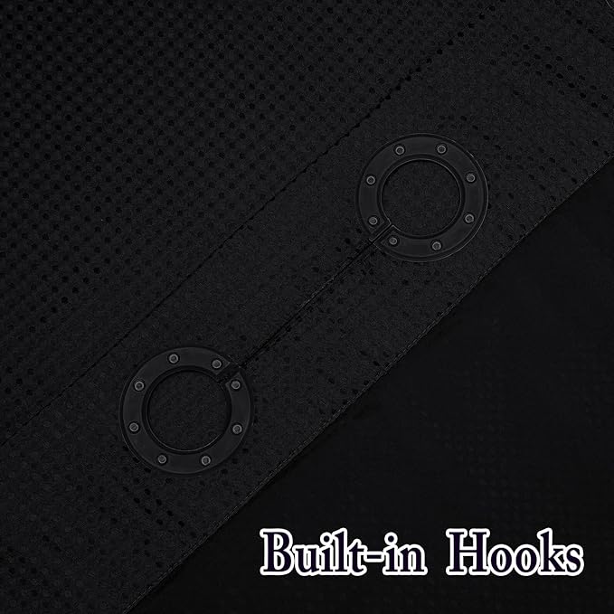 Gibelle Stall Small Shower Curtain 36x74, Waffle Weave Shower Curtain with Snap-in Fabric Liner Set, No Hooks Needed, Hotel Style with Mesh Top Window, Black