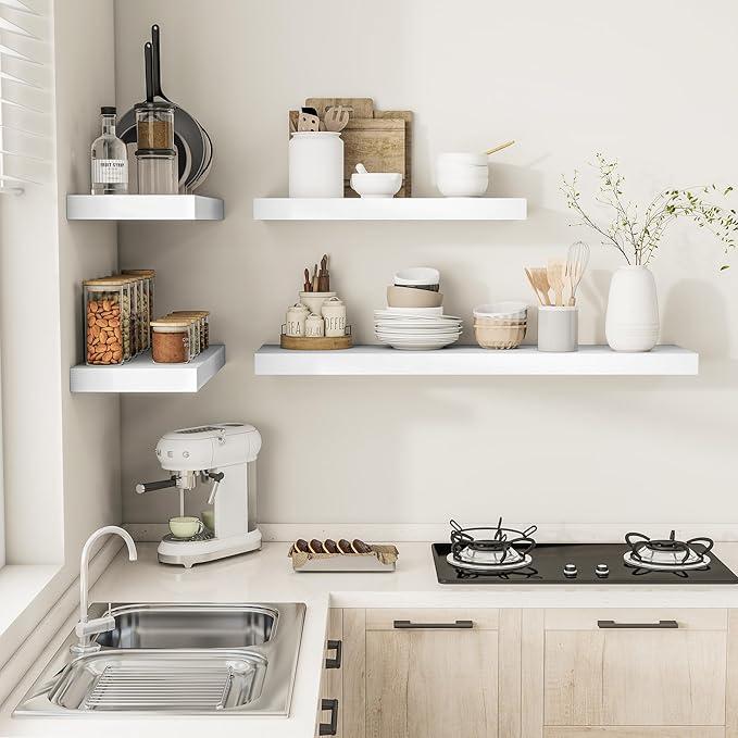 Vivelove 2" Thick Floating Shelves, 47.2 Inch X 12 Deep Shelves for Room Wall Mounted, Floating Shelf for Living Room Bedroom Bathroom Kitchen Laundry Room, Set of 2 White