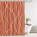 Tititex Morden 140gms Faux Linen Fabric Bath Shower Curtain Set Textured Fabric with Caramel White Curve Pattern 72x72 Inch Water Resistant Bathroom Curtains, Weighted Hem & Hooksfor Hotel/Home