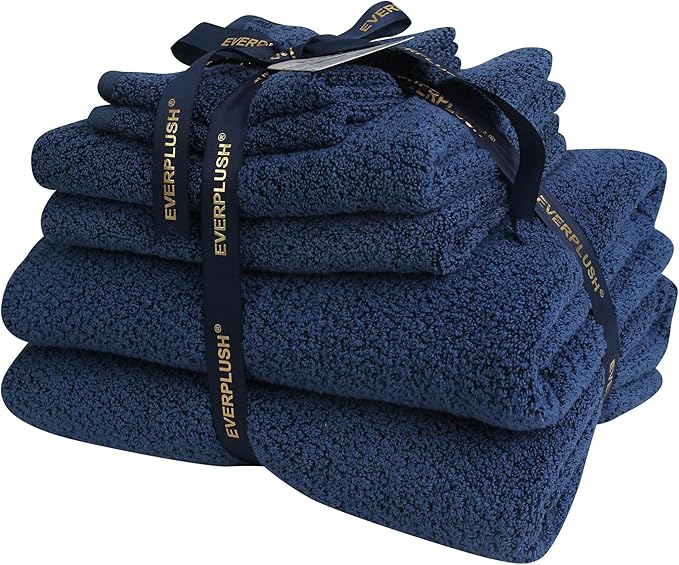 Everplush Diamond Jacquard 6 Pieces Bath Towel Set, Luxury Super Soft Oversized everplush Towels, Highly Absorbent everplush Diamond Jacquard Quick Dry Bath Towel for Bathroom Navy Blue Towel Set