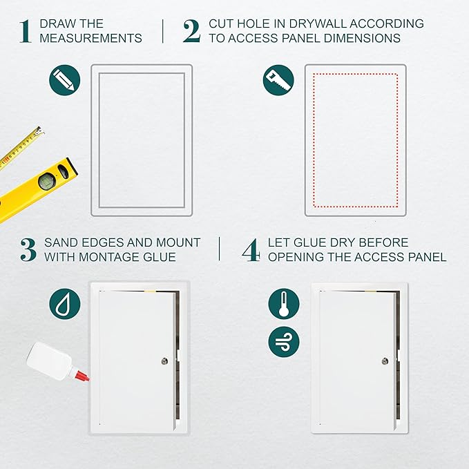 10" x 16" Lockable White Metal Access Panel - Service Shaft Door with Key - Plumbing, Electricity, Heating, Alarm Wall Access Hole Cover for Bathroom Services