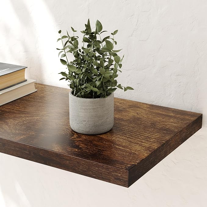 Wall Shelf Set of 3, Rustic Brown Floating Shelves 36 in W x 10 in D x 1 in H, Wooden Floating Wall Shelf with Invisible Brackets for Living Room/Bedroom/Bathroom/Kitchen Storage and Decor