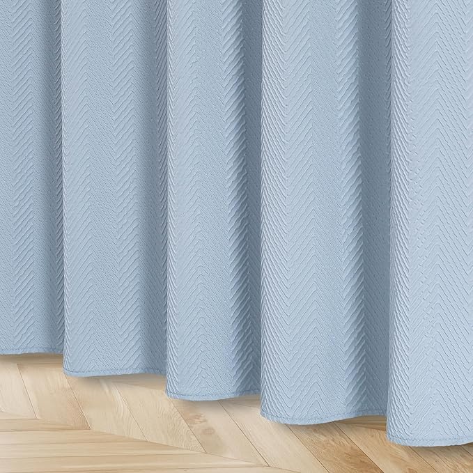 Gibelle Fog Blue Shower Curtain for Bathroom, 3D Embossed Textured Fabric Shower Curtain, Modern Farmhouse Chic Soft Cloth Shower Curtain Set with Hooks, 72x72