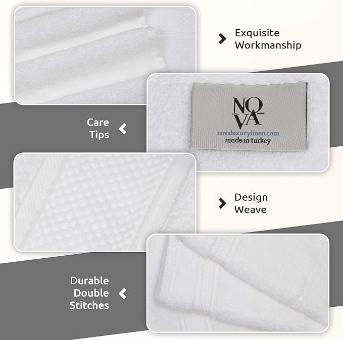 NOVA Luxury Linen - Hotel Quality Turkish Towel Set for Bathroom (2 Pcs Bath Towel Set, Pure White)