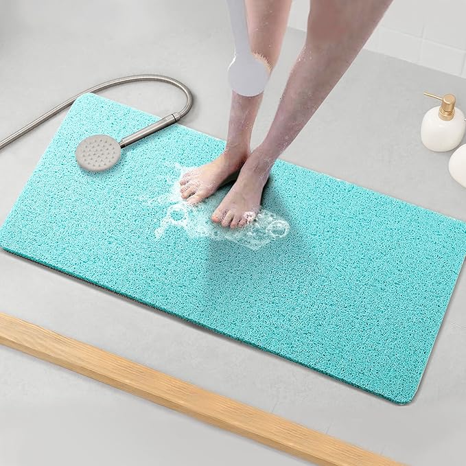 Asvin Soft Textured Bath, Shower, Tub Mat, 35x16 Inch, Phthalate Free, Non Slip Comfort Bathtub Mats with Drain, PVC Loofah Bathroom Mats for Wet Areas, Quick Drying