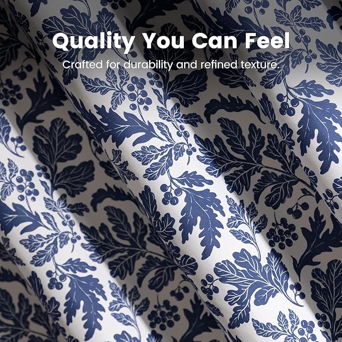 SLEEP ZONE Navy Leaf Shower Curtain Waterproof Curtains for Bathroom Decor Bathtub Farmhouse Shower Curtain 72" × 72"