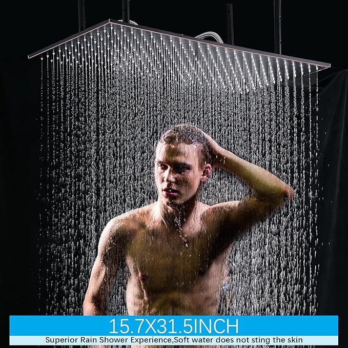 16x32 Inches Bathroom Shower System Ceiling Mount Thermostatic Luxury Rain Shower With 6 On/Off Body Jets and Handheld Shower Faucet Set Full Body Massage Shower Mixer Combo Set Oil Rubbed Bronze