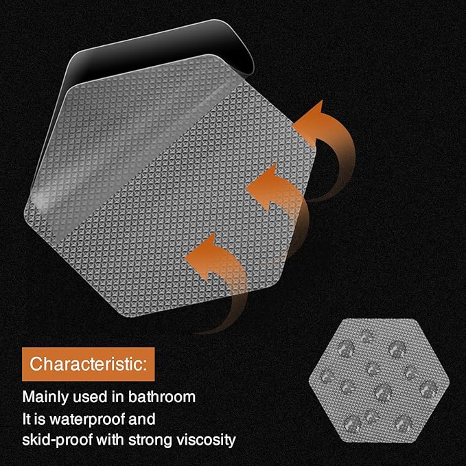Bathtub Stickers Non-Slip, 12 PCS Hexagon Grey Safety Shower Treads Adhesive Appliques with Premium Scraper