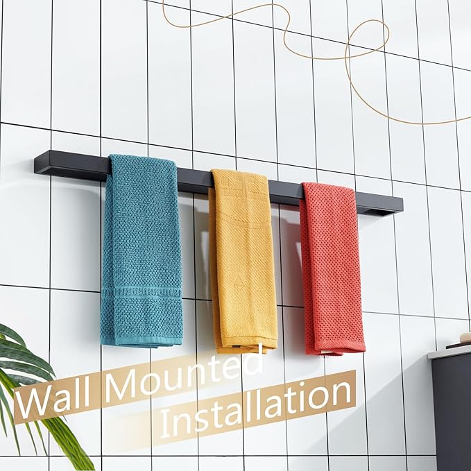 KOKOSIRI Towel Bar Matte Black Bath Towel Holder 32-Inch Kitchen Rack Stainless Steel for Bathroom Hardware Wall Mounted, 1 Pack B4008BK-L32