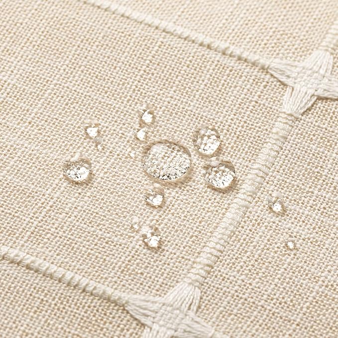MitoVilla Cream Boho Farmhouse Shower Curtain Set 72 x 78, Beige 78 inch Long Polyester Linen Tassel Fabric Shower Curtain Set for Chic Cottagecore French Rustic Bathroom Decor