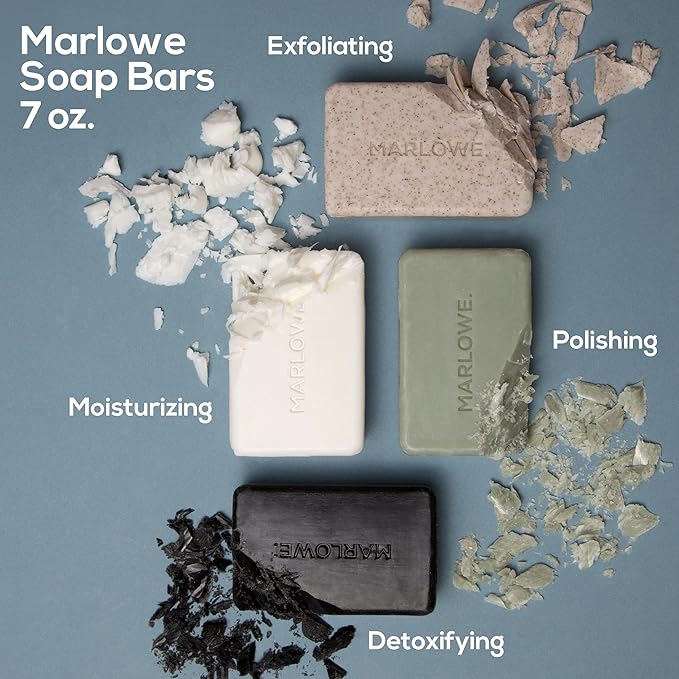 MARLOWE. No. 102 Body Scrub Soap 7 oz (3 Bars), Exfoliating Soap Bar with Shea Butter, Olive Oil & Green Tea Extracts, Cleanses, Smooths & Revitalizes Skin, Original Sage & Fir Scent