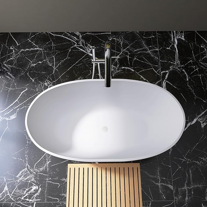 55'' Resin Stone Soaking Bathtub Freestanding Bathtub Solid Surface Modern Tubs with Overflow and Pop-up Drain in White…