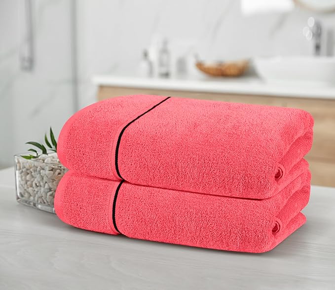MyOwn Cotton 2 Pack Oversized Bath Towel Set 28x55 inches, Large Bath Towels, Ultra Absorbant Compact Quickdry & Lightweight Towel, Ideal for Gym Travel Camp Pool - Coral Orange