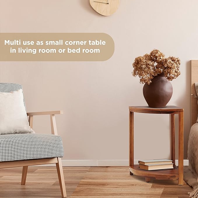 HOLANA 18" Wood Corner Shower Bench & Corner Shower Stool with Storage Shelf - Footrest for Shaving Legs - Bath Step for Small Spaces - Perfect for Indoor or Outdoor (Acacia)