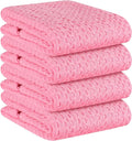 Native Fab 100% Cotton Premium Waffle Kitchen Towels, 4 Pack, 16" x 26", Super Absorbent Reusable Cleaning Cloths, Tea Towels, Machine Washable Hand Towels, Pink