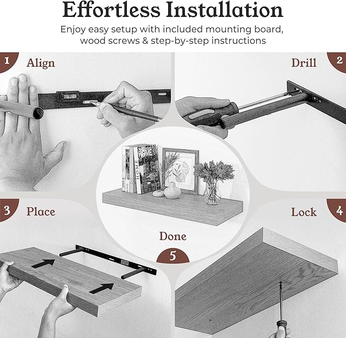 Floating Shelves for Wall, 9.3" Deep Wall Mounted Wood Shelves for Bathroom, Bedroom, Living Room, Kitchen, Hanging Shelf for Books/Storage/Room Decor (Walnut, 40")
