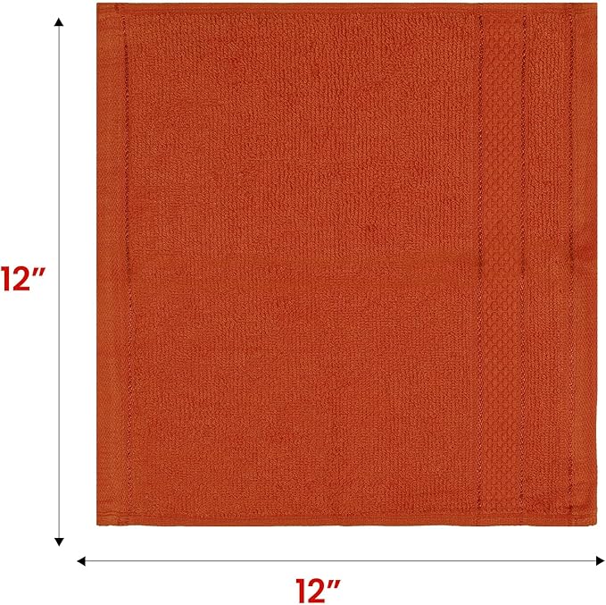 Casa Lino Face Towels & Body Wash Cloths for Showering - 100% Cotton Wash Cloths for Bathroom - Highly Absorbent & Quick Drying Washcloth Set - Cotton Washcloths 24 Pack (12" x 12") - (Coral Orange)