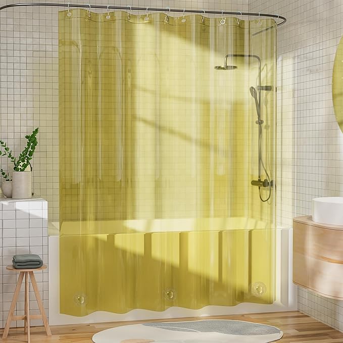AmazerBath Yellow Shower Curtain Liner Heavy Duty, 100% EVA Clear Shower Curtain and Liner 2-in-1, 72x72 Luxury Plastic Weighted Bathroom Shower Liner, 12 Rustproof Grommets & 3 Heavyweight Stones