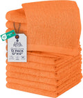 DAN RIVER 12 Pack Wash Cloths for Showering [12x12] - 100% Cotton Washcloths Premium Quality Flannel Face Cloths for Bathroom, Highly Absorbent and Soft Feel Wash Clothes, Orange