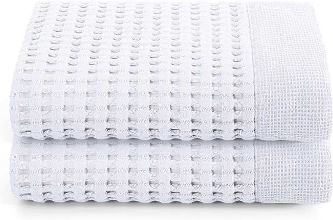 GILDEN TREE Waffle Hand Towels for Bathroom Quick Dry Large Luxury Lint Free Super Absorbent Cotton Hand Towels Set of 2, Modern Style (White)