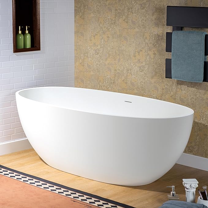 WOODBRIDGE 61 in. x 30.75 in. Stone Resin Luxury Contemporary Solid Surface Freestanding Bathtub in Matte White