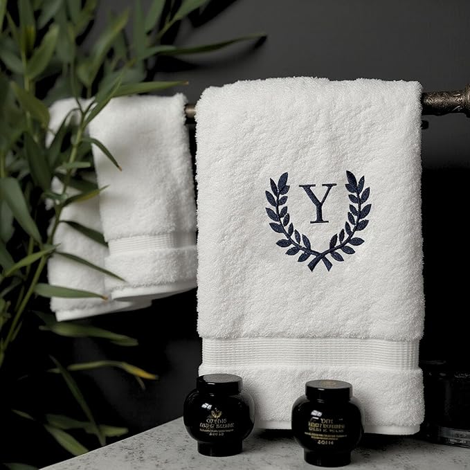 Decorative and Monogrammed Hand Towels for Bathroom Kitchen Makeup | Personalized Gift for Wedding-Bridal | Roman Font Custom Luxury Turkish Towel | Spa Collection, Oversized, 16 X 30 Inch, Set of 2