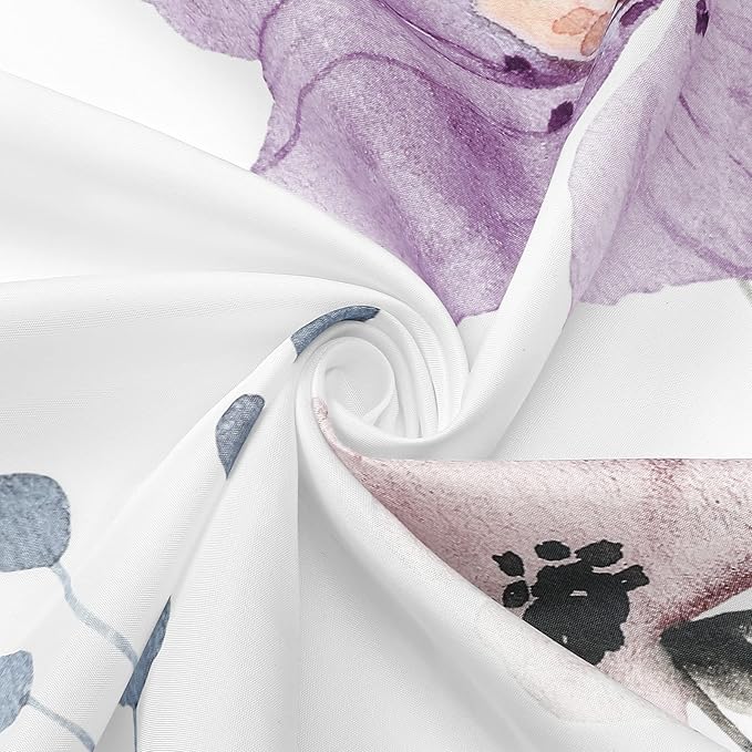 Gibelle Watercolor Floral Shower Curtain, Purple Beige Flower Shower Curtain for Bathroom, Modern Minimalist White Waterproof Fabric Shower Curtain Set 72x72 Inch