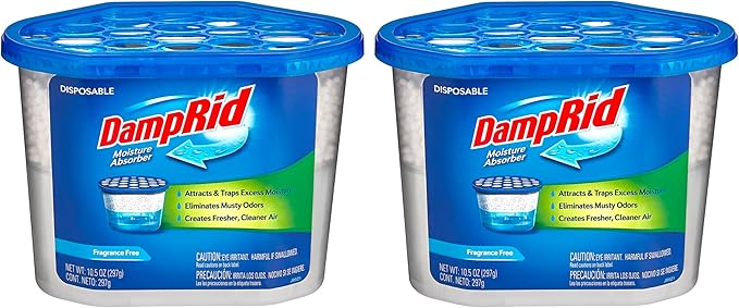 Damp Rid Moisture Absorber & Odor Remover - Fragrance Free - 10.5 oz. (Pack of 2) Disposable, Lasts Up To 60 Days, No Electricity Required - Ilios Packaging.