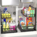 Under Sink Organizer, Adjustable Height Pull-Out Kitchen Storage Organization,15.8" x 11.8" x 16.5", 2-Tier Kitchen Shelf, Bathroom Drawer Organizer, 2 Pack|Black