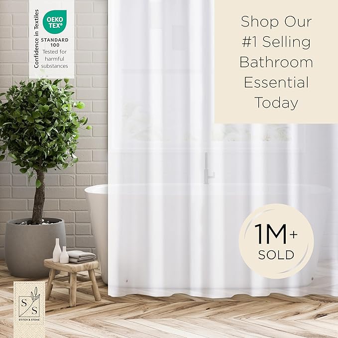 Stitch & Stone Shower Curtain Liner, Premium Lightweight Durable Waterproof 4g PEVA for Bathroom with Weighted Magnets, Standard Size 70" x 72", Frosty 1 Pack