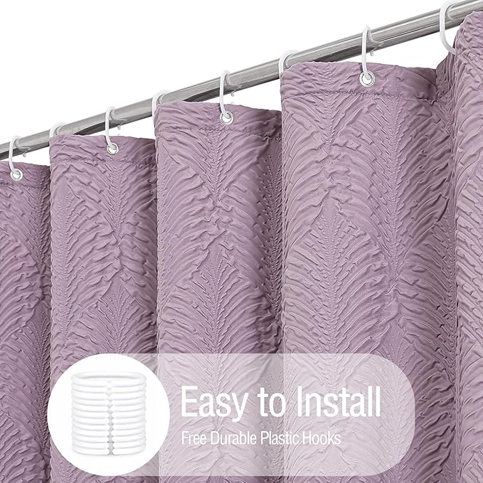 Gibelle Lavender Purple Shower Curtain for Bathroom, 3D Embossed Textured Fabric Shower Curtain, Modern Farmhouse Chic Soft Cloth Shower Curtain Set with Hooks, 72x72