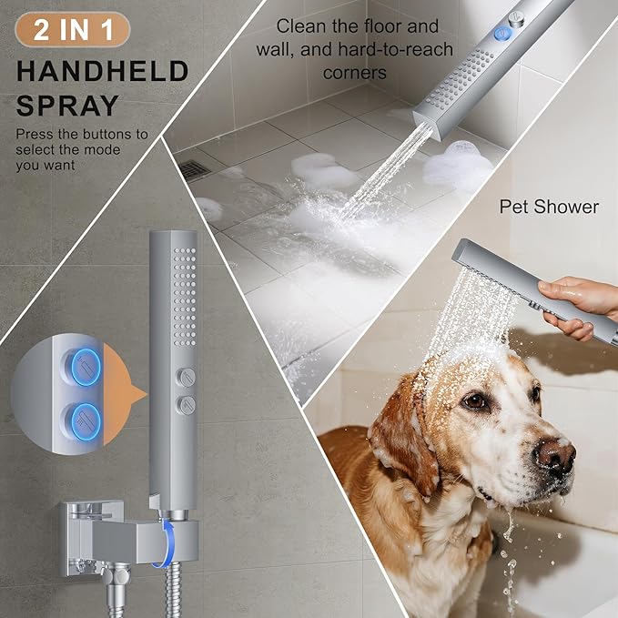Shower Faucet Set, Wall Mount Shower System 12 and 6 Inch Dual Shower Head Set with 2 in 1 Handheld Spray Rain Shower Faucet with Rough-in Valve and Shower Trim Kit, Polished Chrome