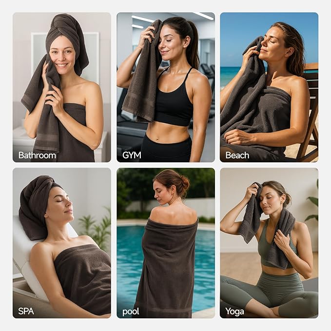 REDKISS Luxury 100% Cotton 8 Piece Bath Towel Sets, 2 Bath Sheets (35x70 in), 2 Hand, 4 Washcloths, Super Absorbent & Quick-Dry Shower Towel for Bathroom Spa Gym Hotel Yoga - Brown