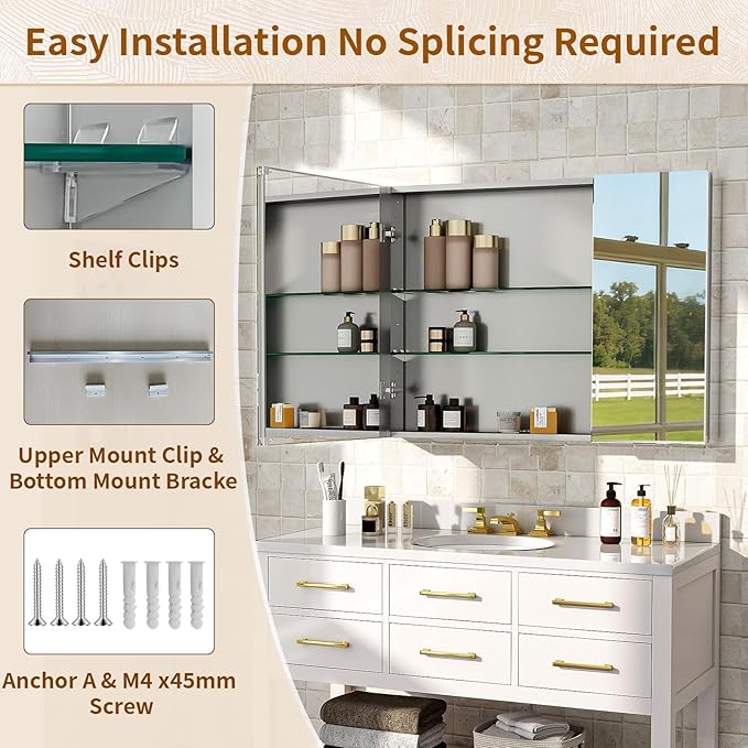 BEAUTYPEAK 36 x 26 Inch Medicine Cabinet with Mirror, Wall Mounted Bathroom Mirror Cabinet, Medicine Cabinet Mirror with Storage & Adjustable Shelves