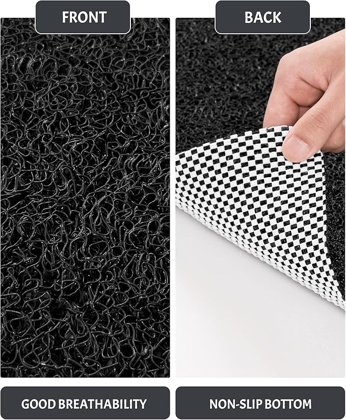 Mecko Square Non-Slip Shower Mats for Inside Shower, Quick-Drying Shower Floor Mat with Foot Scrubber, Anti-Slip Loofah Bathtub Mat for Tub and Wet Areas (Black, 24"x24")