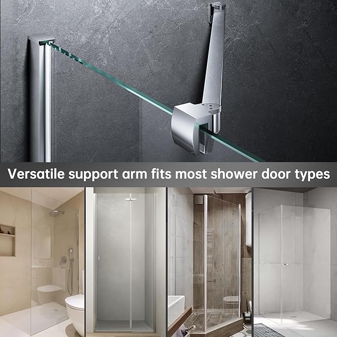 Frameless Shower Door Support Bar, Stainless Steel Wall-to-Glass Support Arm to Fixed Shower Glass Panel, for 1/4"-3/8" (6-10 mm) Door, 180° Pivot & Stow-Flat Mode (Chrome, 35.4-inch(900mm))