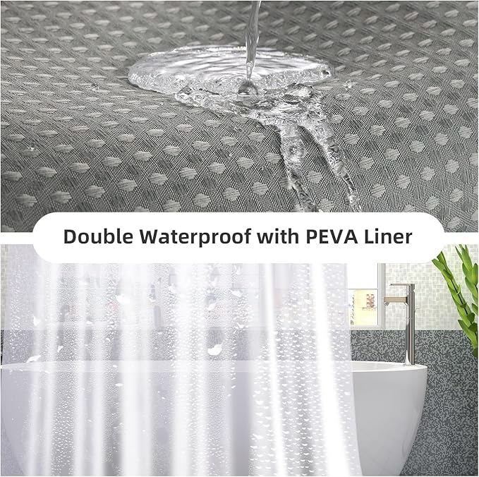 LaCyan 3 in 1 Waterproof Waffle Weave Shower Curtain and Clear Liner Set with 12 Stainless Steel Hooks Double Sided for Bathroom 72 Inches Heavy Duty Polyester Fabric Shower Curtains 72x72