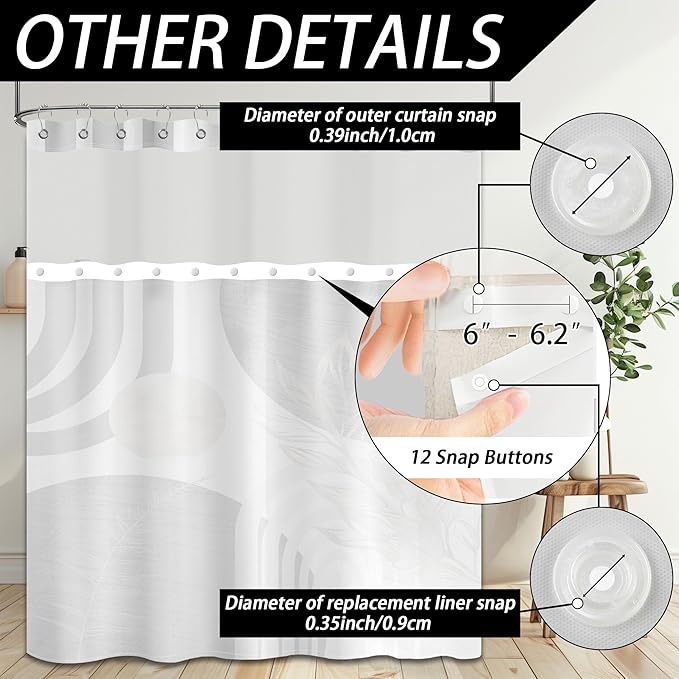 Black and White Boho See Through Mesh Top Shower Curtain with Window, Grey Mid Century Modern Mens Double Layer Shower Curtains with Snap in Liner, Waterproof Fabric with Hooks, 71x72 in