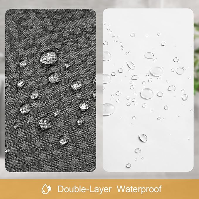 3 in 1 Stall Half Size Charcoal Grey Shower Curtain Set-36 W x 72 H, Modern Waffle Waterproof Fabric and PEVA Liner Set with Stainless Steel Hooks