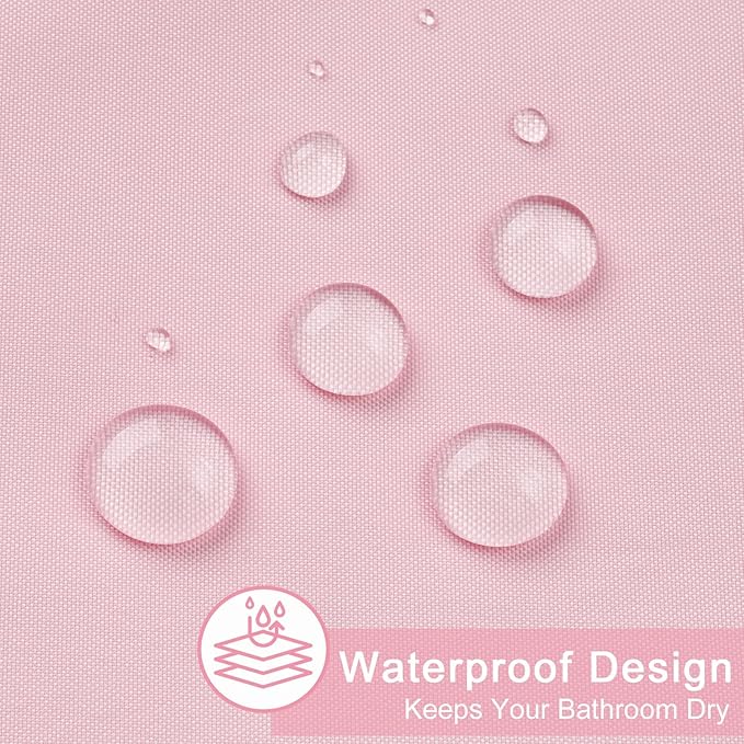 AooHome 48x72 inch Shower Liner, Small Size Fabric Solid Color Bathroom Curtain with Hooks, Weighted Hem, Water Repellent, Pink