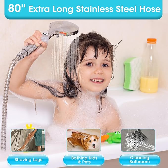FASDUNT Shower Head with Handheld, Filtered Shower Head with 80" Extra Long Hose, 20-Stage Filter for Softening Hard Water to Improve Hair and Skin Problems