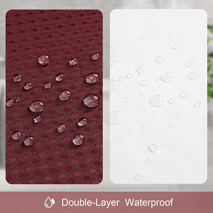 3 in 1 Long Burgundy Shower Curtain Set-72 W x 78 H, Modern Waffle and PEVA Liner Set with 12 Stainless Steel Hooks, Waterproof Fabric for Bathroom