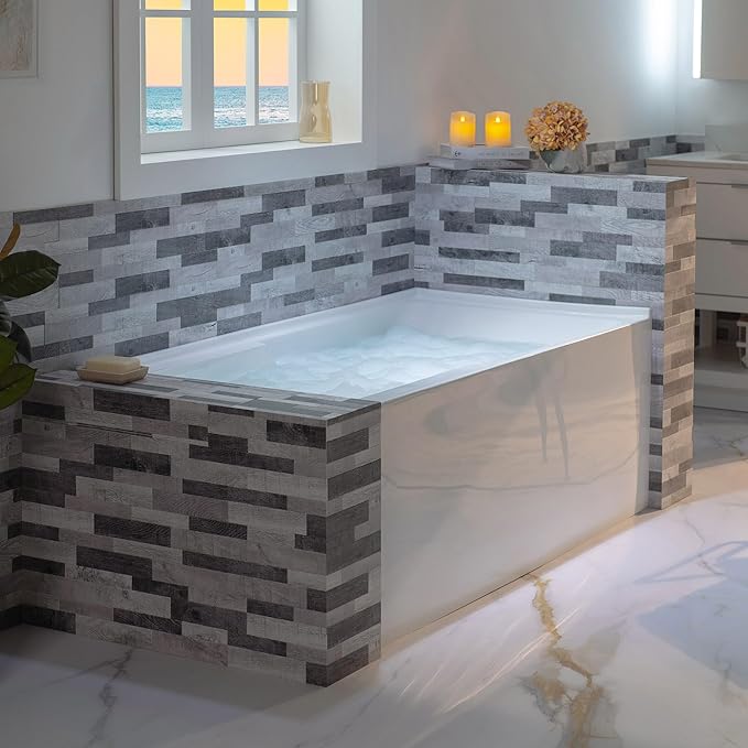 WOODBRIDGE 60" Acrylic Rectangular Alcove Soaking Bathtub in White with Left Drain, Matte Black pop-UP Drain Included BA6030L