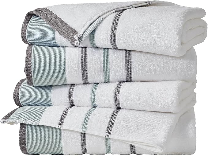 Great Bay Home Decorative Bath Towel Set - Luxury Cotton 4 Pack 54x27 Bath Towel Set - Luxurious, Ultra-Soft, Durable Towels for Bathroom Decor (Eucalyptus/Grey)