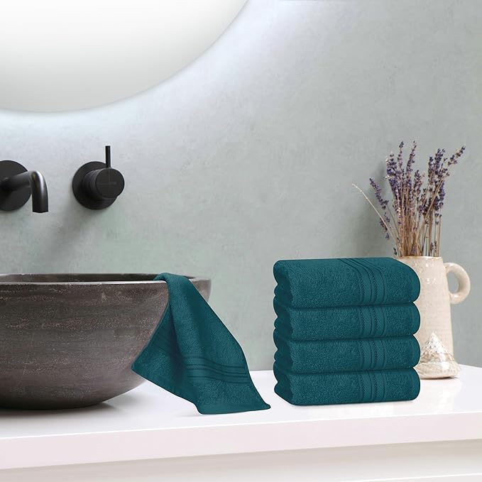 BOUTIQUO Ultra Soft Cotton Washcloths, Contains 12 Piece Face Cloths 12x12 inch, Ideal for Everyday use Face Towels, Compact & Lightweight Multi Purpose Washcloths - Teal